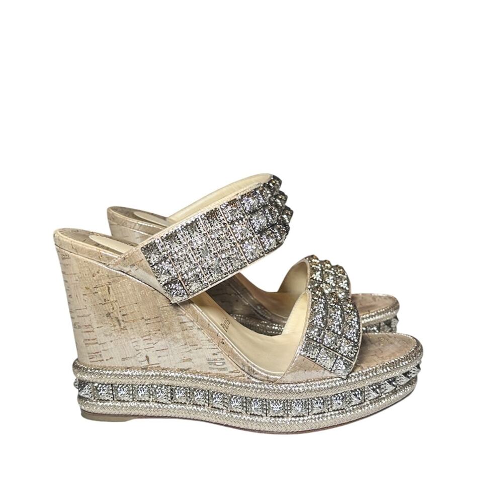 Christian Louboutin Ecu 120 Liege Pepite Studded Platform Wedge Heels Sandals 37